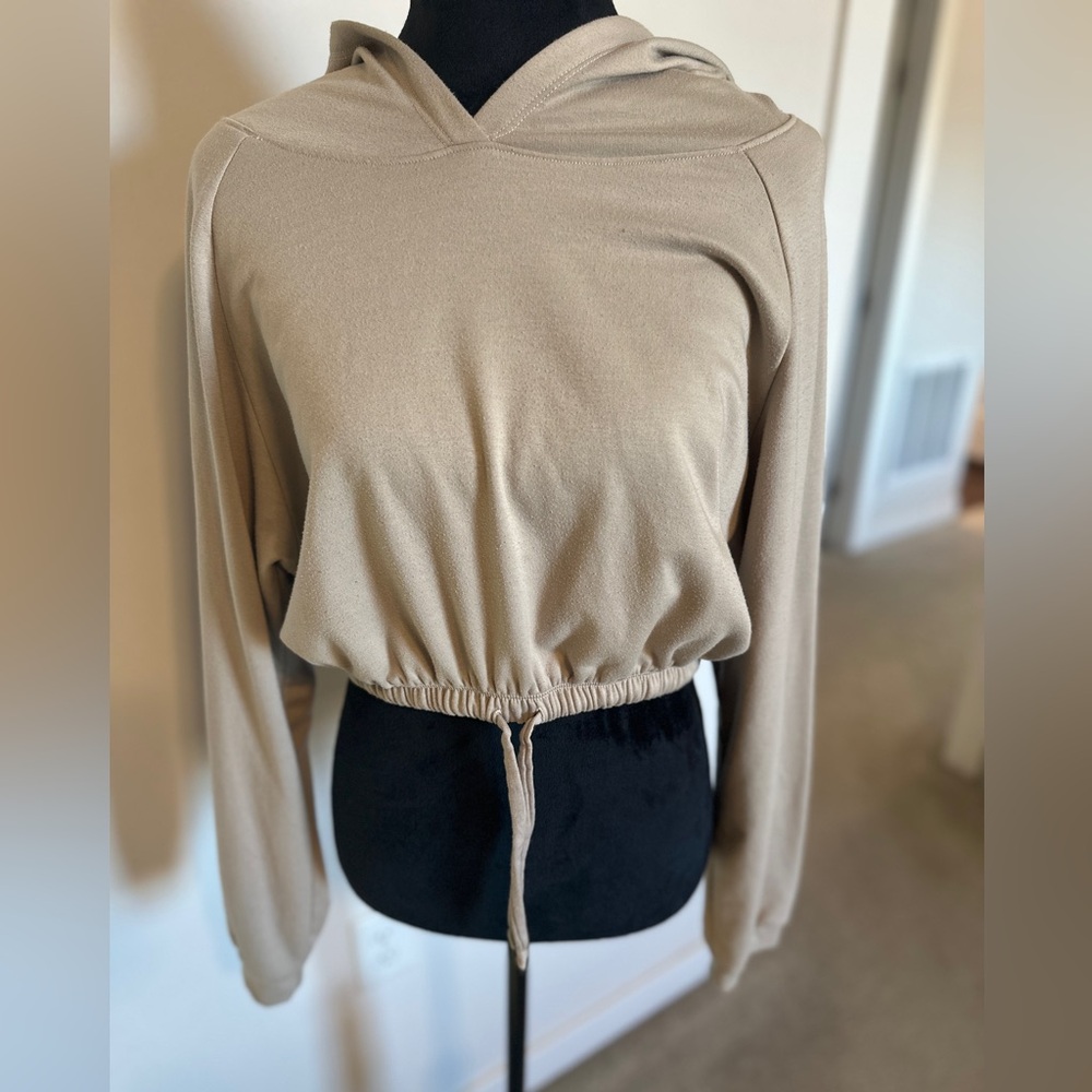 Tan cropped workout top